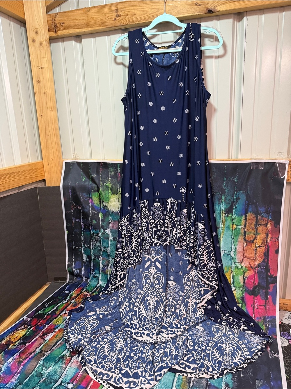Reborn Navy and White Paisley Maxi Dress